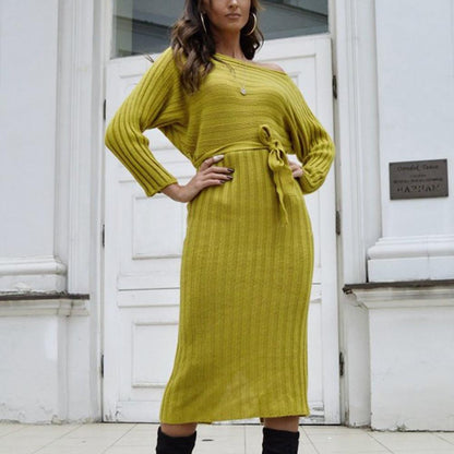 Autumn And Winter Hot Sale New Fashion Women'S Long Sweater Knit Lace Dress