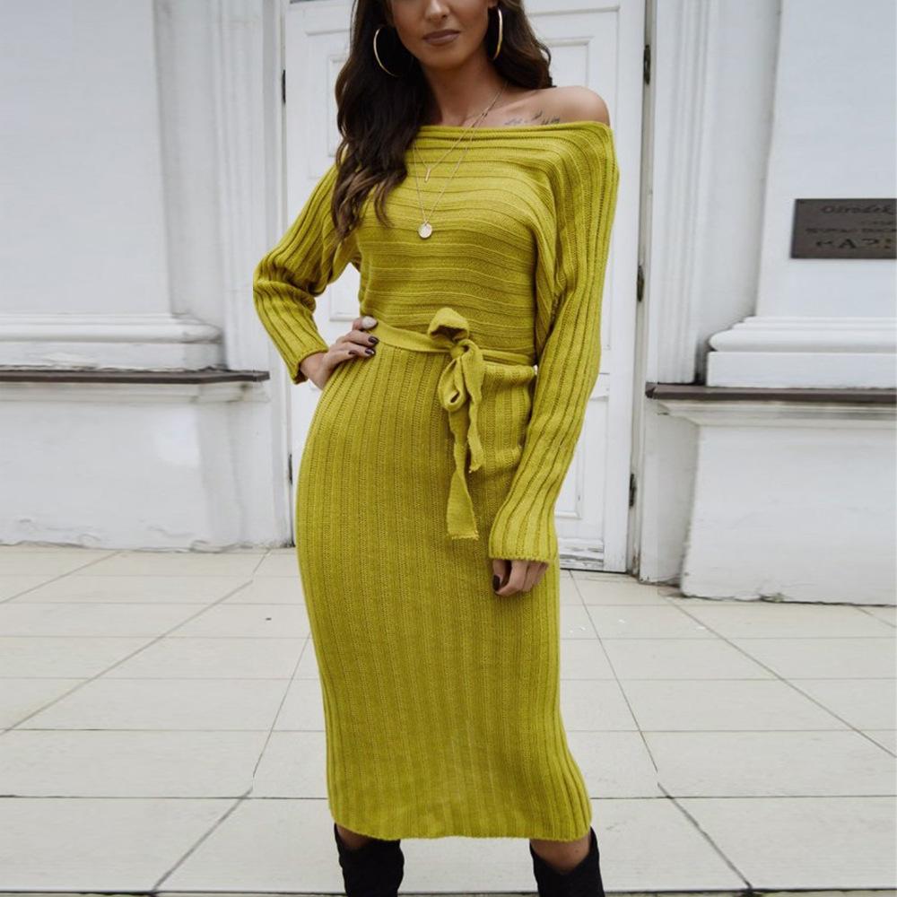 Autumn And Winter Hot Sale New Fashion Women'S Long Sweater Knit Lace Dress