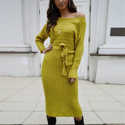 Autumn And Winter Hot Sale New Fashion Women'S Long Sweater Knit Lace Dress
