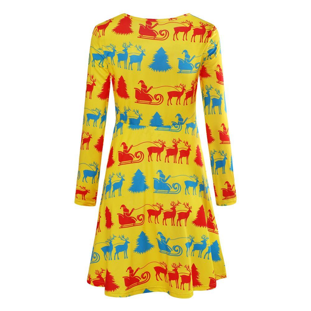 Autumn And Winter New Christmas Clothing Print Long-Sleeved Women'S Dress