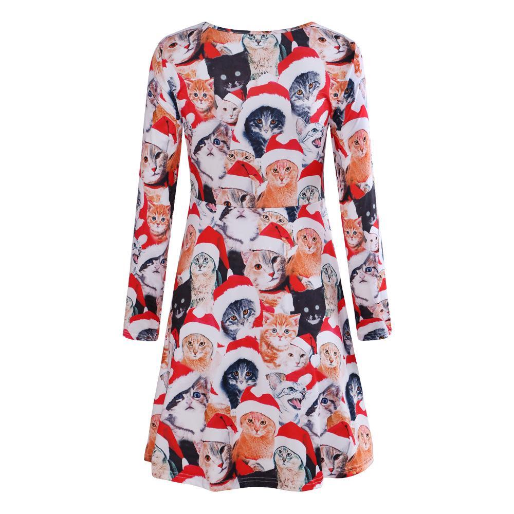 Autumn And Winter New Christmas Clothing Print Long-Sleeved Women'S Dress