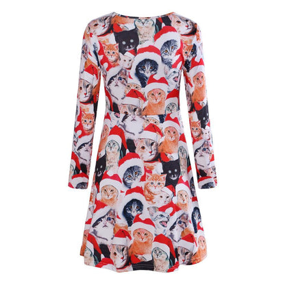 Autumn And Winter New Christmas Clothing Print Long-Sleeved Women'S Dress