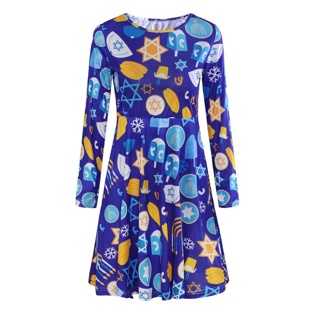 Autumn And Winter New Christmas Clothing Print Long-Sleeved Women'S Dress