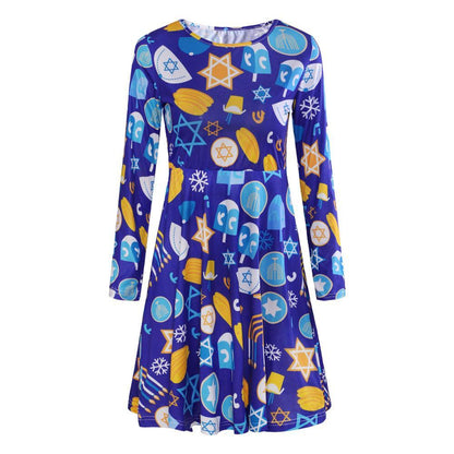 Autumn And Winter New Christmas Clothing Print Long-Sleeved Women'S Dress