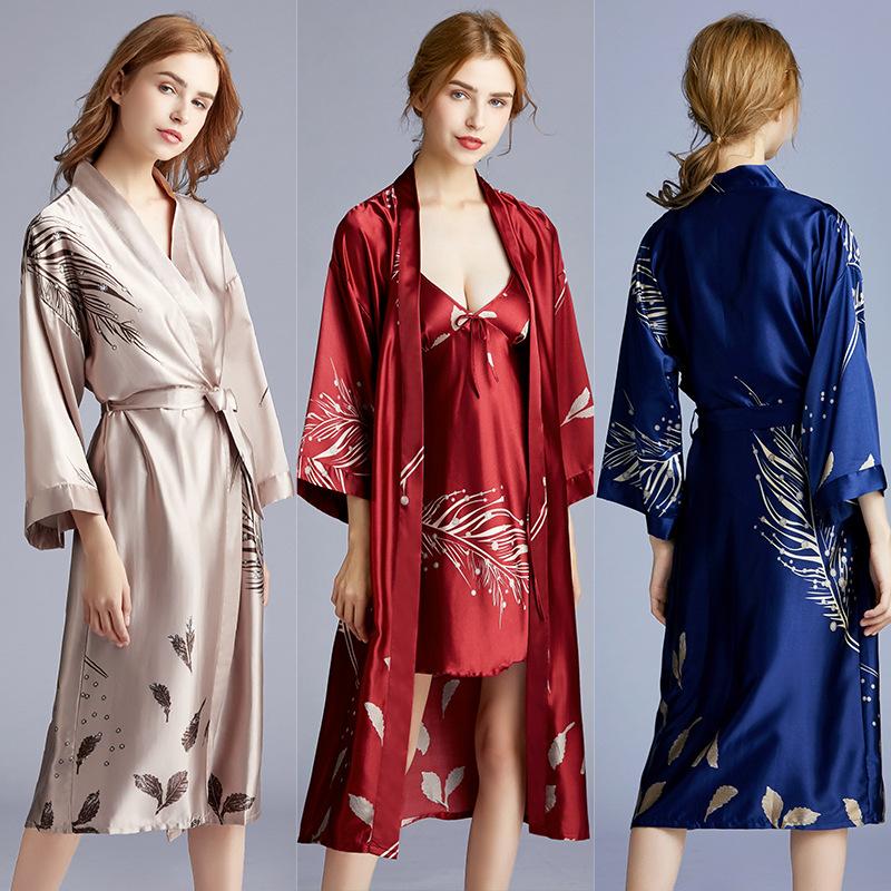 Yaoting Silk Wedding Pajamas Ladies Spring And Summer Long Bridesmaid Red Bride Morning Gown Home Gown 2