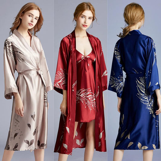Yaoting Silk Wedding Pajamas Ladies Spring And Summer Long Bridesmaid Red Bride Morning Gown Home Gown 2