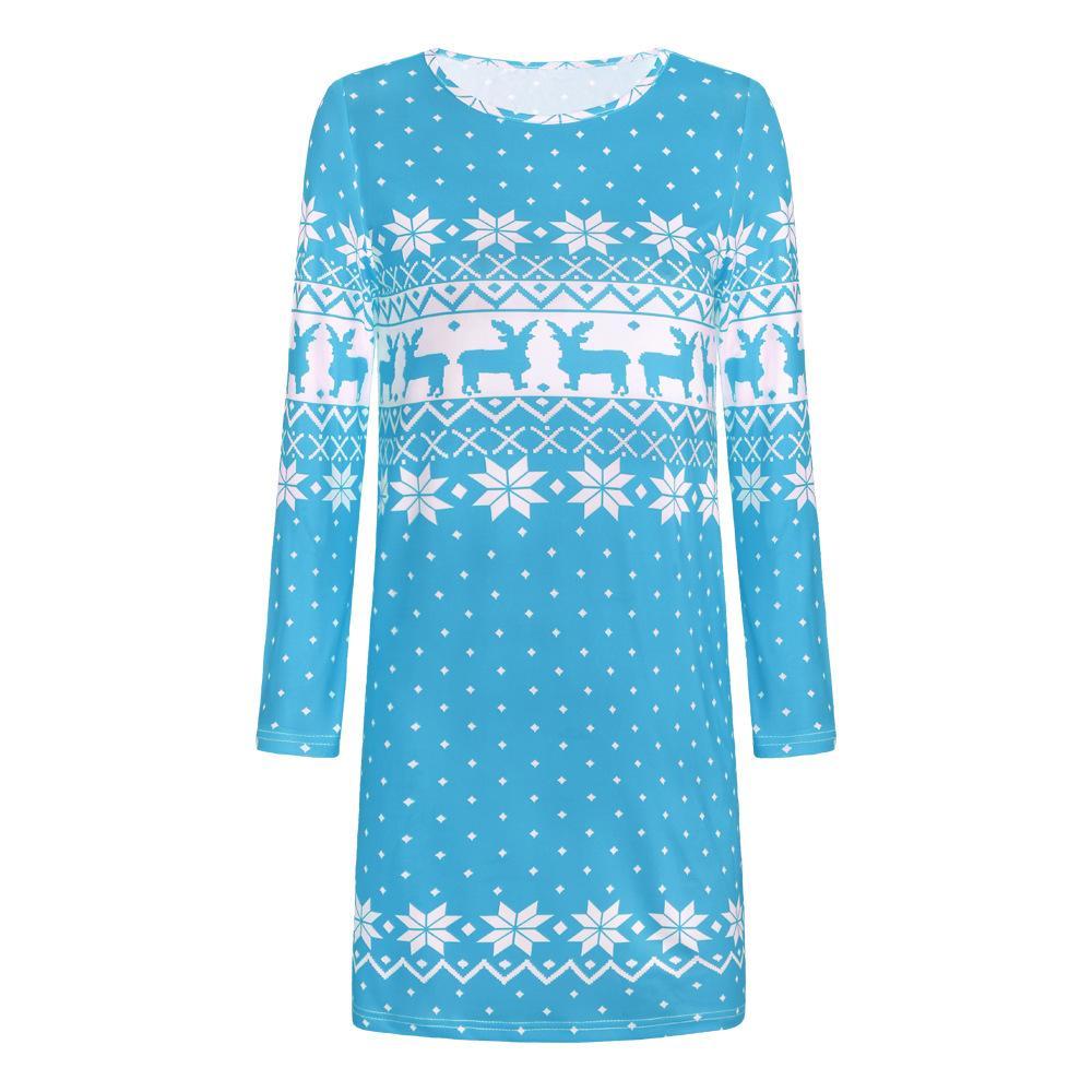 Autumn And Winter New Women'S Christmas Print Long-Sleeved Dress