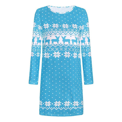 Autumn And Winter New Women'S Christmas Print Long-Sleeved Dress