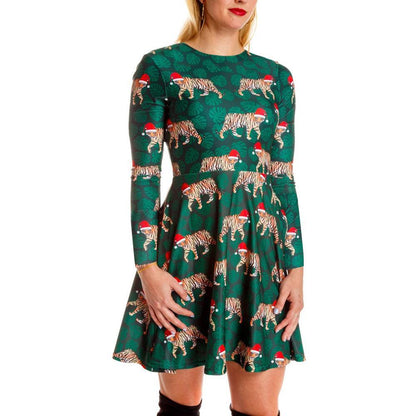 Autumn And Winter New Christmas Clothing Print Long-Sleeved Women'S Dress