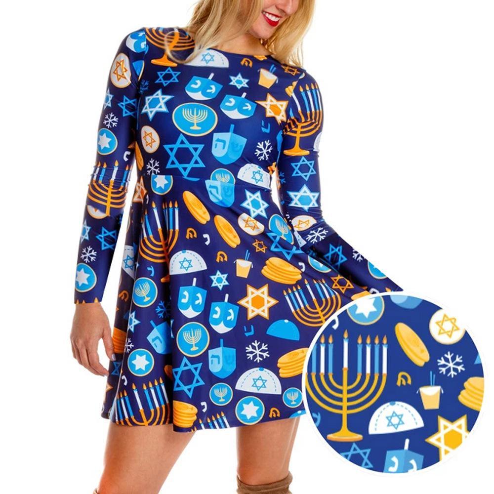 Autumn And Winter New Christmas Clothing Print Long-Sleeved Women'S Dress