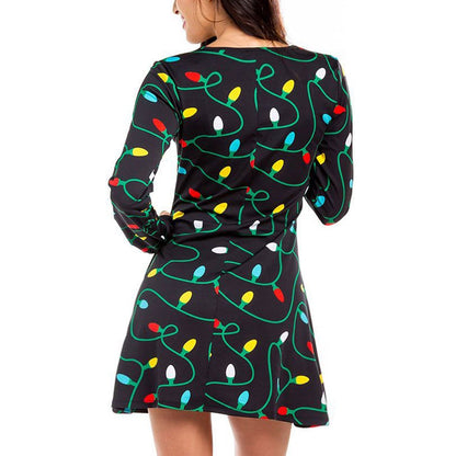 Autumn And Winter New Christmas Clothing Print Long-Sleeved Women'S Dress