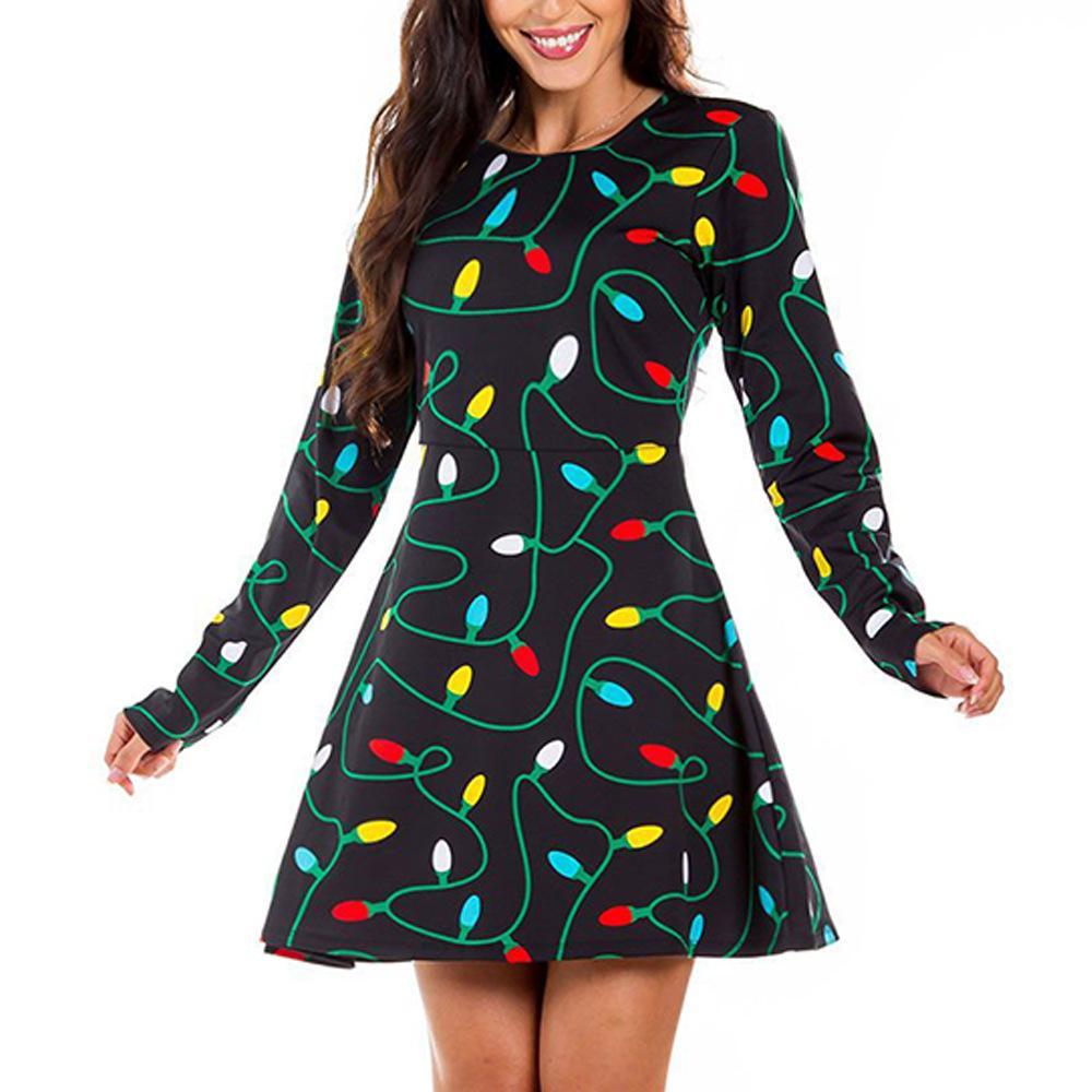 Autumn And Winter New Christmas Clothing Print Long-Sleeved Women'S Dress