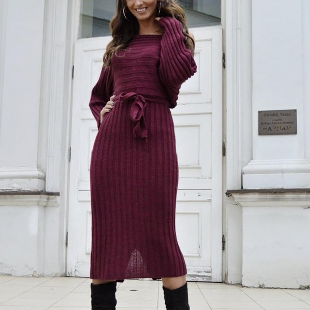 Autumn And Winter Hot Sale New Fashion Women'S Long Sweater Knit Lace Dress