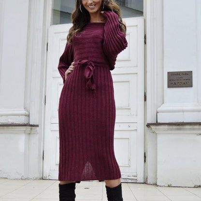 Autumn And Winter Hot Sale New Fashion Women'S Long Sweater Knit Lace Dress
