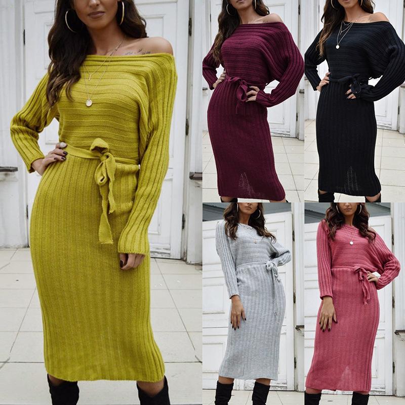 Autumn And Winter Hot Sale New Fashion Women'S Long Sweater Knit Lace Dress
