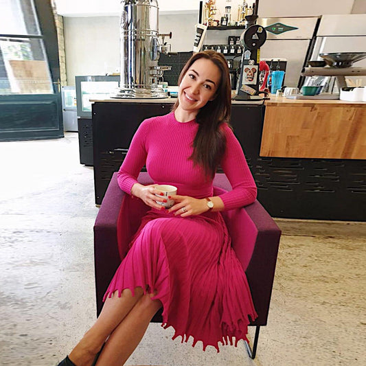 Fashion Women'S Medium Length Sweater Knitted Solid Pleated Dress