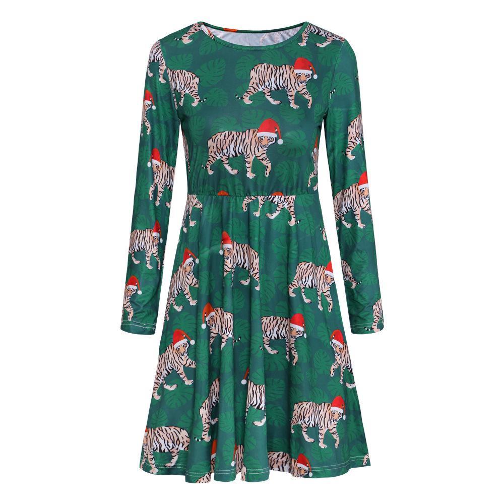 Autumn And Winter New Christmas Clothing Print Long-Sleeved Women'S Dress