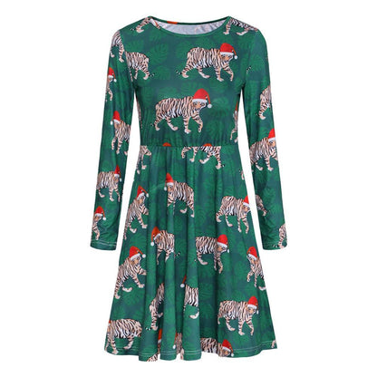 Autumn And Winter New Christmas Clothing Print Long-Sleeved Women'S Dress