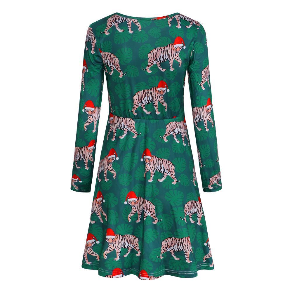 Autumn And Winter New Christmas Clothing Print Long-Sleeved Women'S Dress