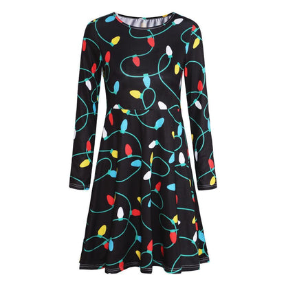 Autumn And Winter New Christmas Clothing Print Long-Sleeved Women'S Dress