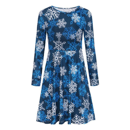 Autumn And Winter New Christmas Clothing Print Long-Sleeved Women'S Dress