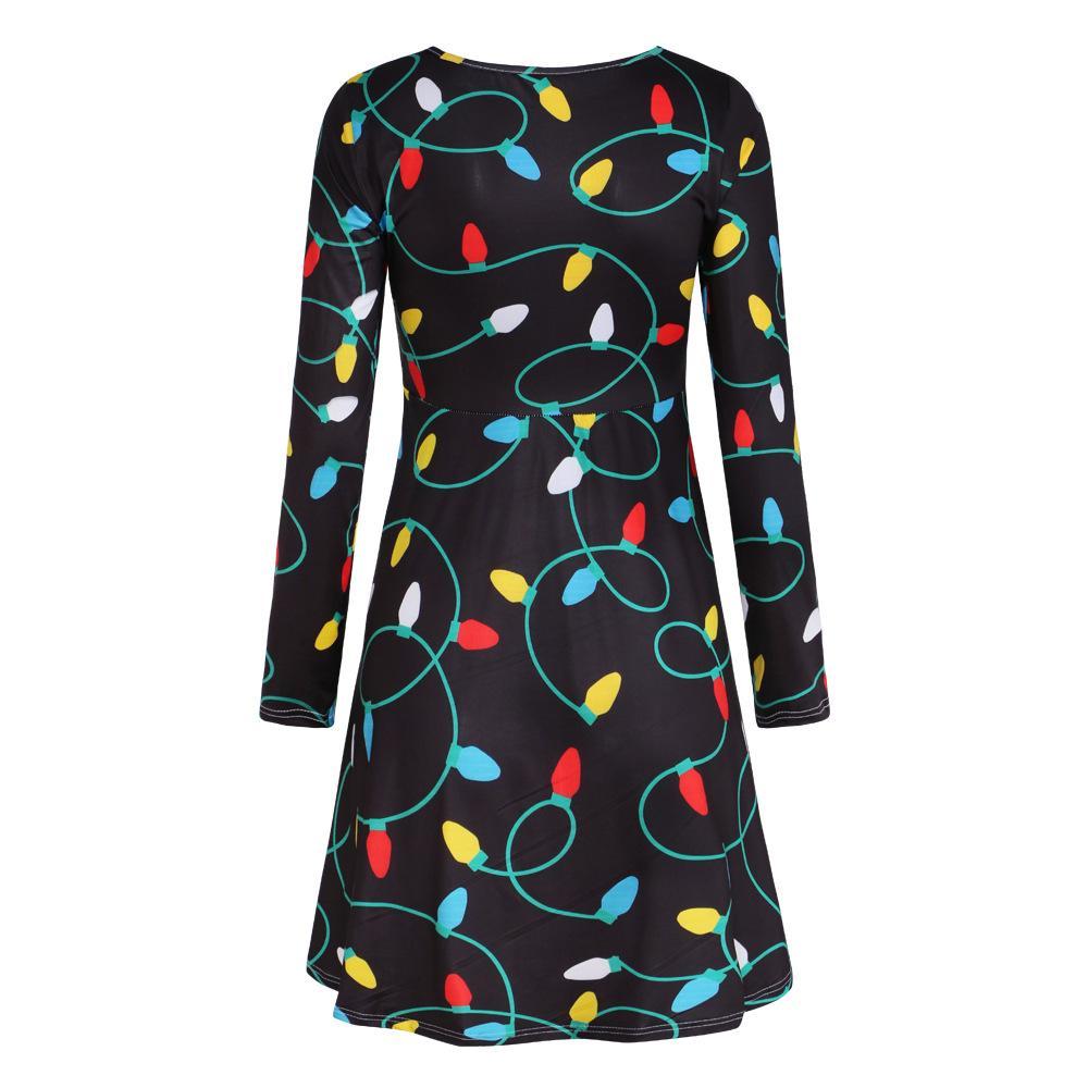 Autumn And Winter New Christmas Clothing Print Long-Sleeved Women'S Dress