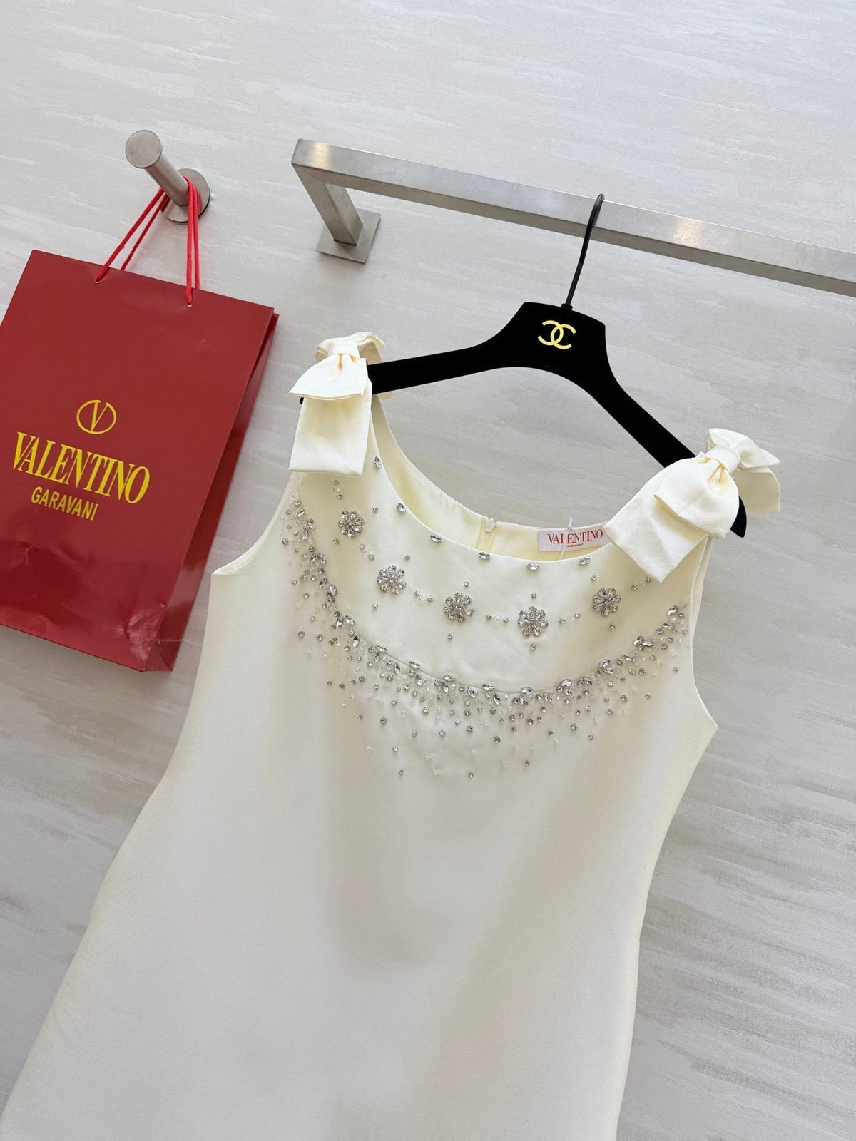 Valen 26s Rhinestone Beaded Dress White Cotton 344749