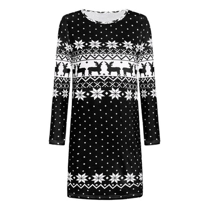 Autumn And Winter New Women'S Christmas Print Long-Sleeved Dress