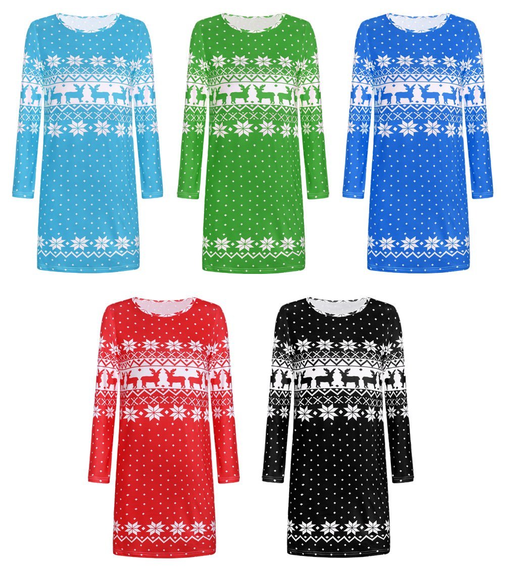 Autumn And Winter New Women'S Christmas Print Long-Sleeved Dress