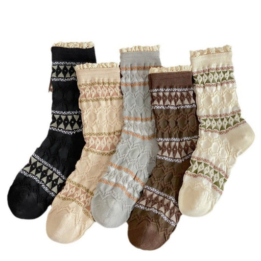 Rufia - Maillard Lace Trim Crew Socks - Elegant &amp; Warm