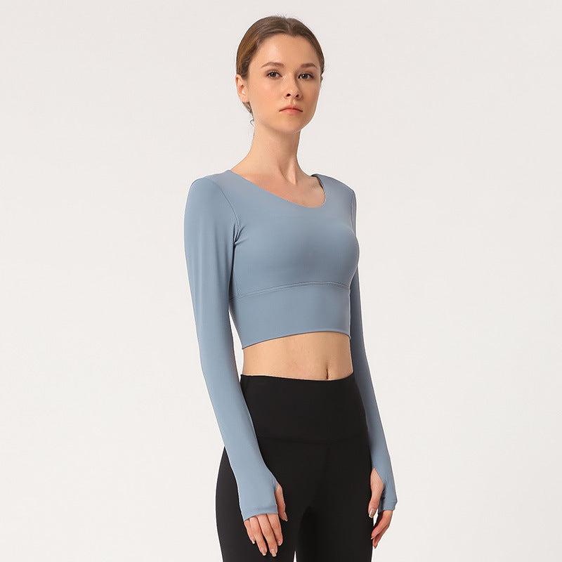 Open Navel Sports Long Sleeved Women'S High Elastic Tight Running Fitness Suit Beautiful Back Yoga Jacket