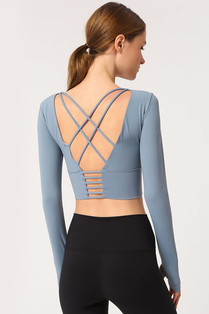 Open Navel Sports Long Sleeved Women'S High Elastic Tight Running Fitness Suit Beautiful Back Yoga Jacket