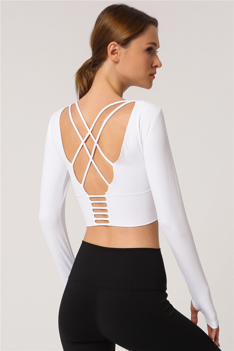 Open Navel Sports Long Sleeved Women'S High Elastic Tight Running Fitness Suit Beautiful Back Yoga Jacket