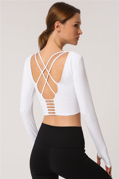 Open Navel Sports Long Sleeved Women'S High Elastic Tight Running Fitness Suit Beautiful Back Yoga Jacket