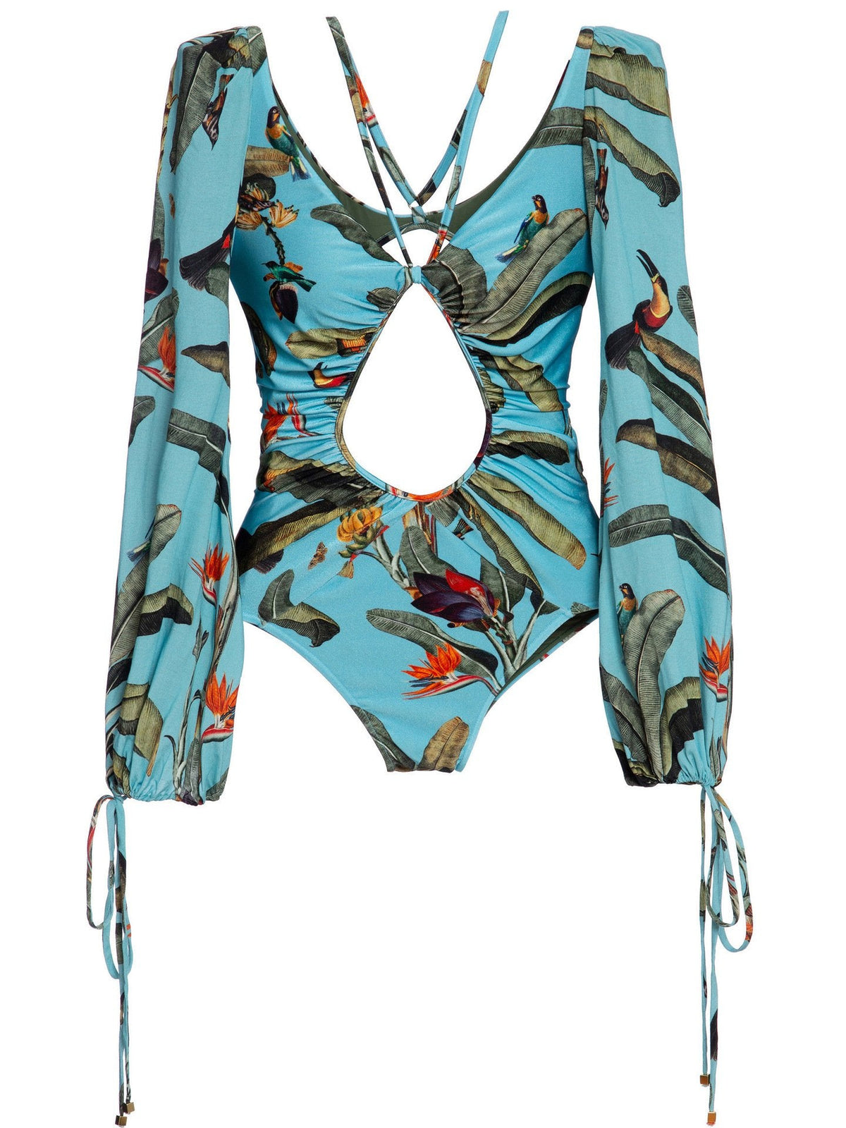Sexy Gathered One-Piece Printed Bikini Swimsuit Women'S Long-Sleeved Swimsuit Women'S Swimsuit