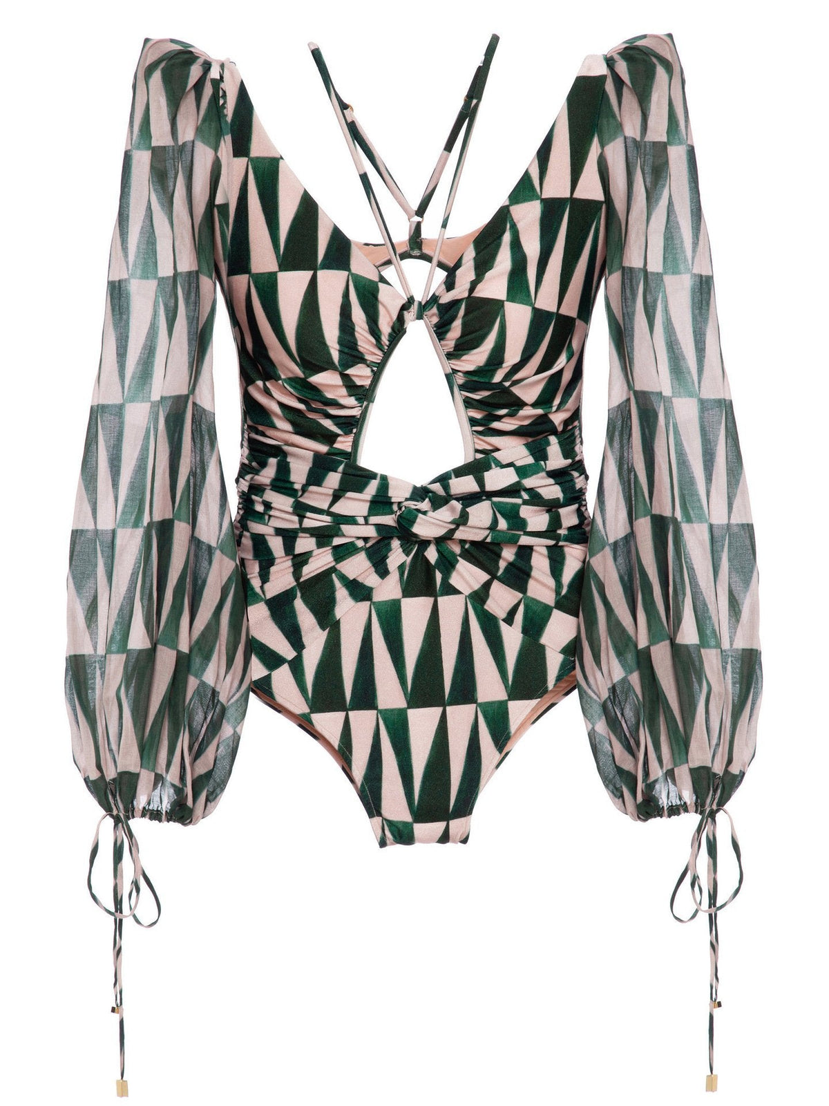 Sexy Gathered One-Piece Printed Bikini Swimsuit Women'S Long-Sleeved Swimsuit Women'S Swimsuit