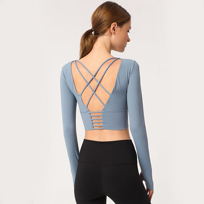 Open Navel Sports Long Sleeved Women'S High Elastic Tight Running Fitness Suit Beautiful Back Yoga Jacket