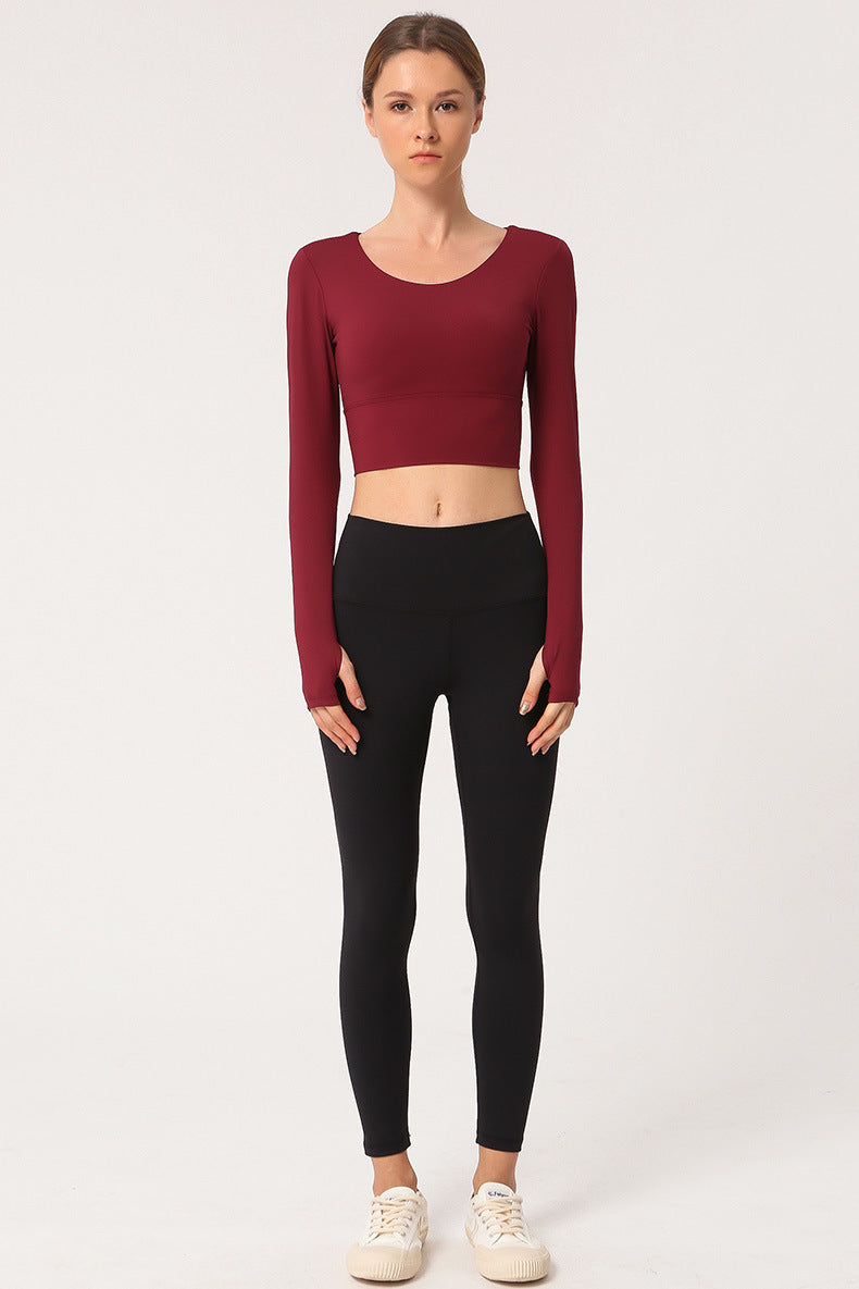 Open Navel Sports Long Sleeved Women'S High Elastic Tight Running Fitness Suit Beautiful Back Yoga Jacket