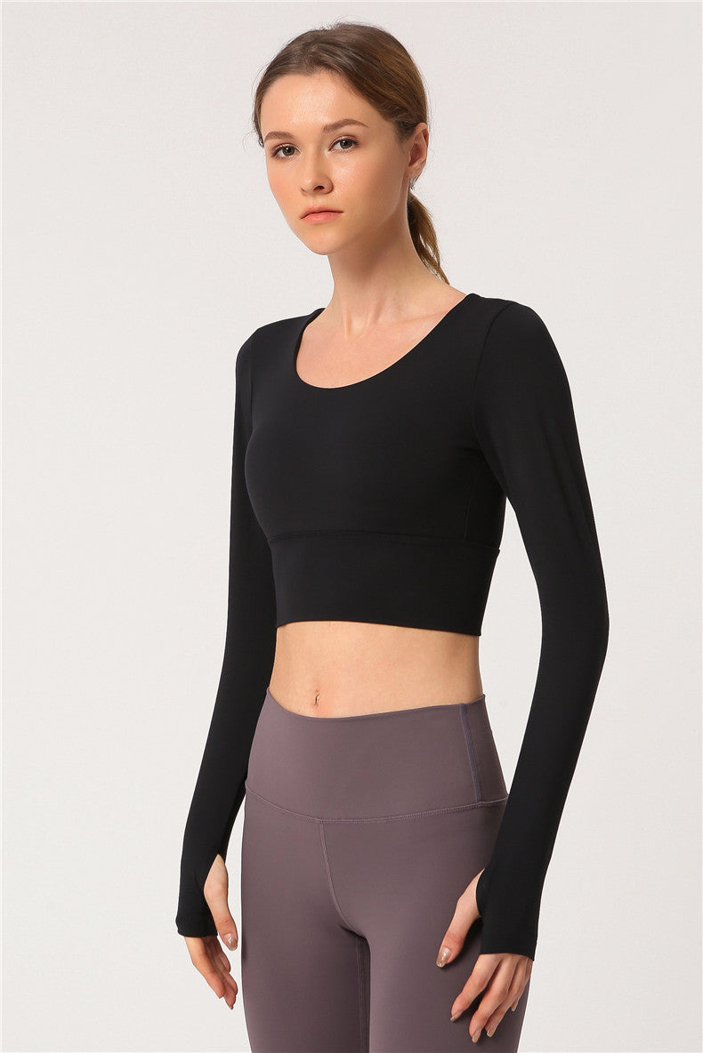 Open Navel Sports Long Sleeved Women'S High Elastic Tight Running Fitness Suit Beautiful Back Yoga Jacket