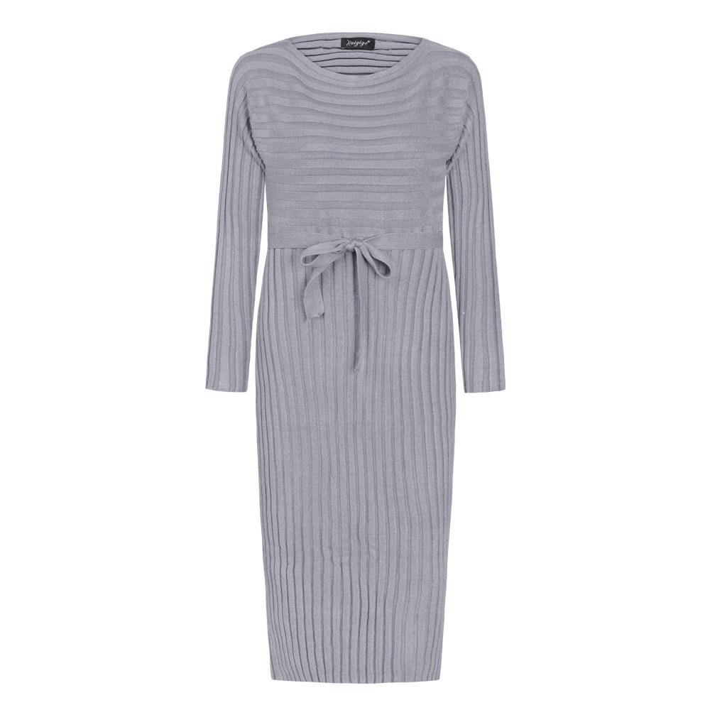 Autumn And Winter Hot Sale New Fashion Women'S Long Sweater Knit Lace Dress