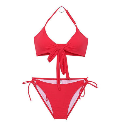 Solid Color Red Swimsuit Women Split Bikini Chest Strap High Waist Cover Belly Ins Style Show Thin Sexy Hot Spring Swimsuit