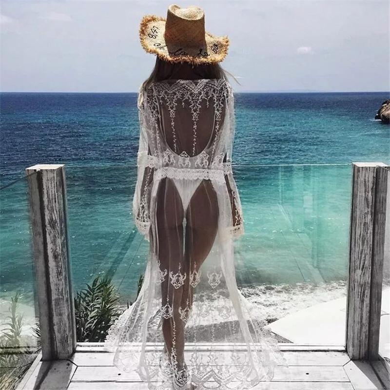New Mesh Embroidered Lace Beach Bikini Cover Up