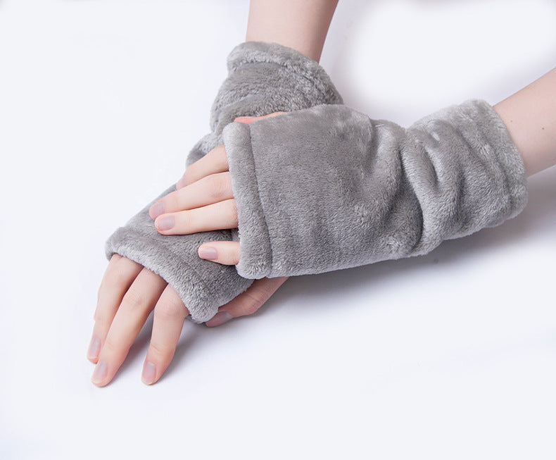 Trendy Warm Leopard Print Plush Fingerless Gloves