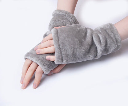 Trendy Warm Leopard Print Plush Fingerless Gloves