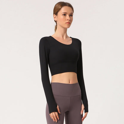 Open Navel Sports Long Sleeved Women'S High Elastic Tight Running Fitness Suit Beautiful Back Yoga Jacket