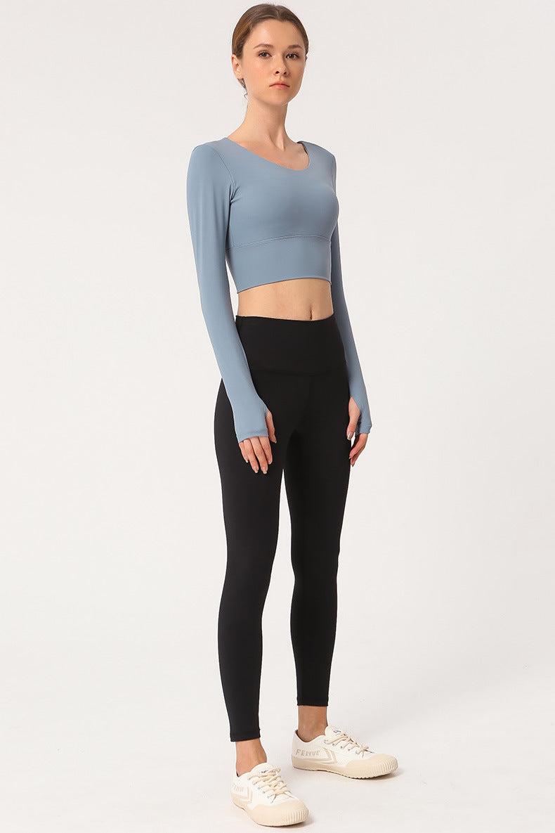 Open Navel Sports Long Sleeved Women'S High Elastic Tight Running Fitness Suit Beautiful Back Yoga Jacket