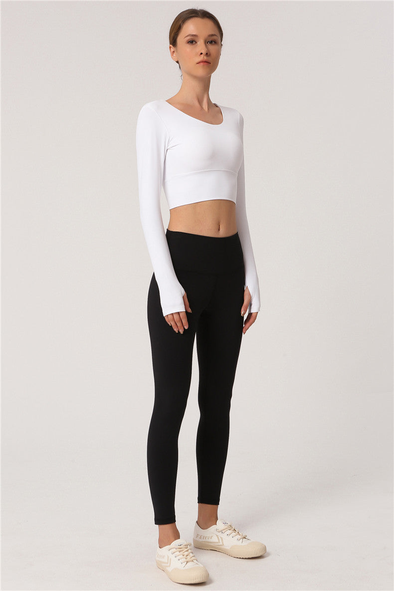 Open Navel Sports Long Sleeved Women'S High Elastic Tight Running Fitness Suit Beautiful Back Yoga Jacket