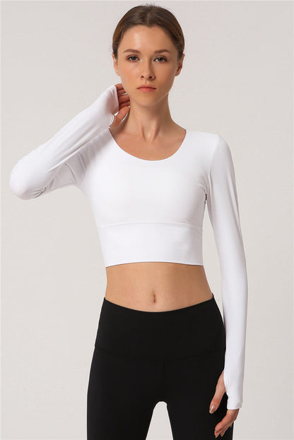 Open Navel Sports Long Sleeved Women'S High Elastic Tight Running Fitness Suit Beautiful Back Yoga Jacket