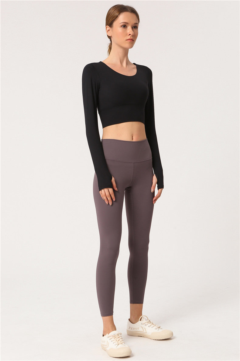 Open Navel Sports Long Sleeved Women'S High Elastic Tight Running Fitness Suit Beautiful Back Yoga Jacket