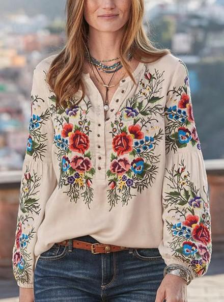 New Women'S Shirts Long-Sleeved Printed Large Size Loose